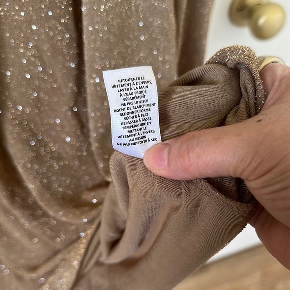 Leith Sparkle Tie Waist Long Sleeve Mini Dress in Tan - Picture 11 of 12